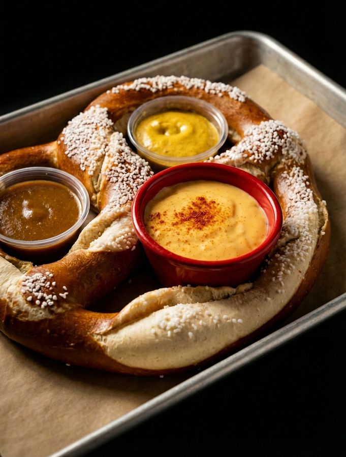 Soft pretzel, three dips