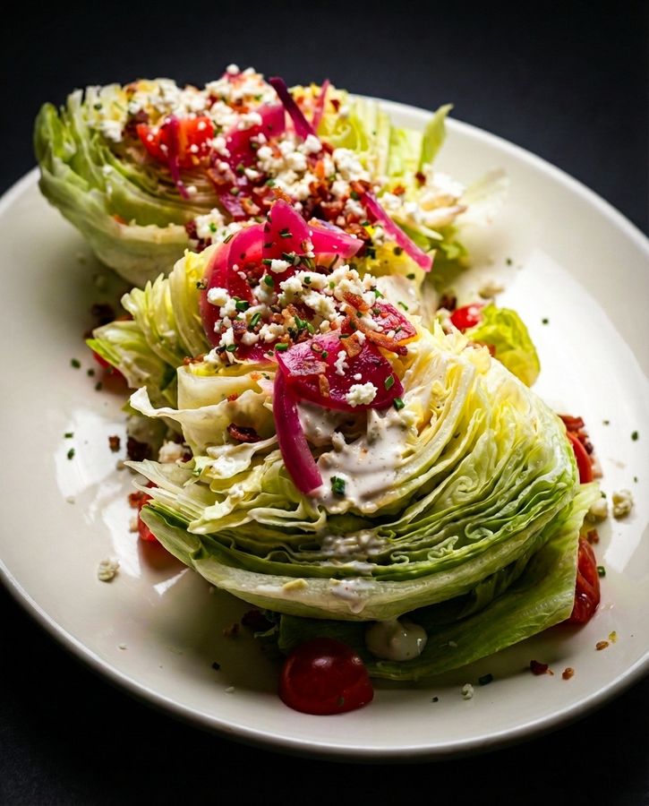 Wedge salad, blue cheese and pickled onion