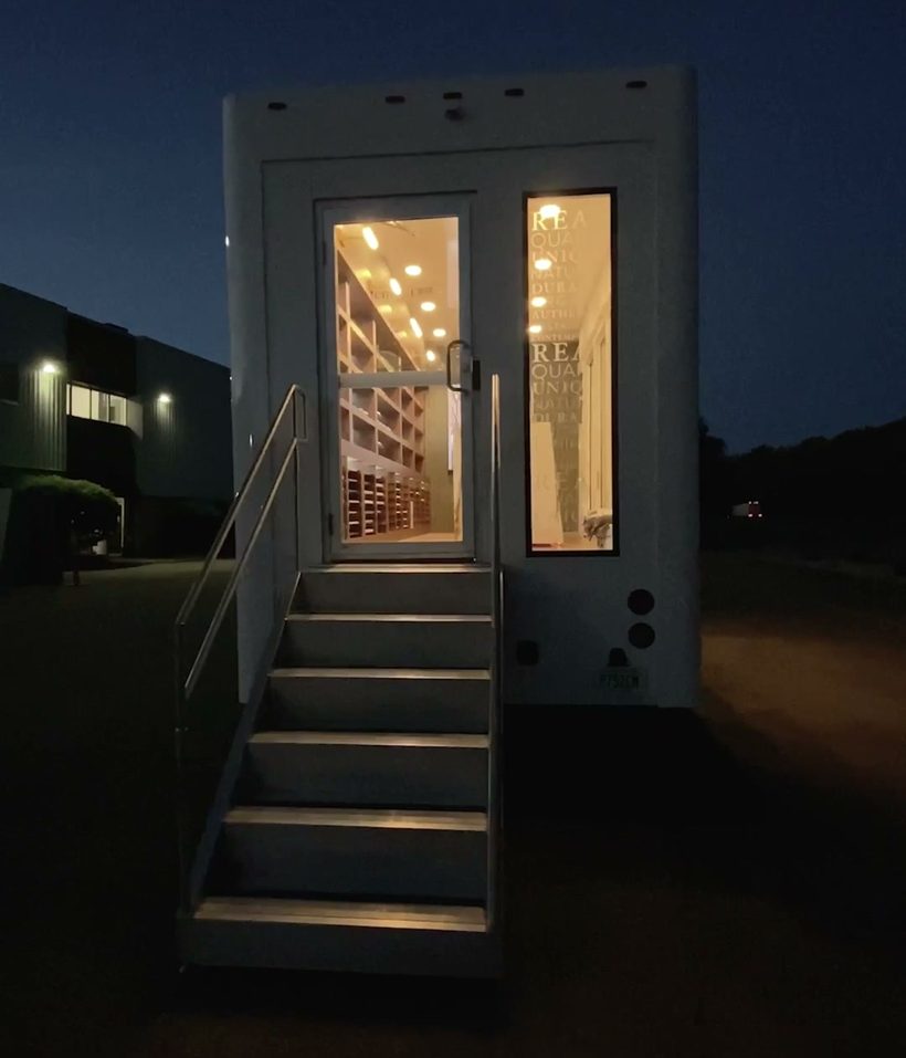 The entry door open with the steps down