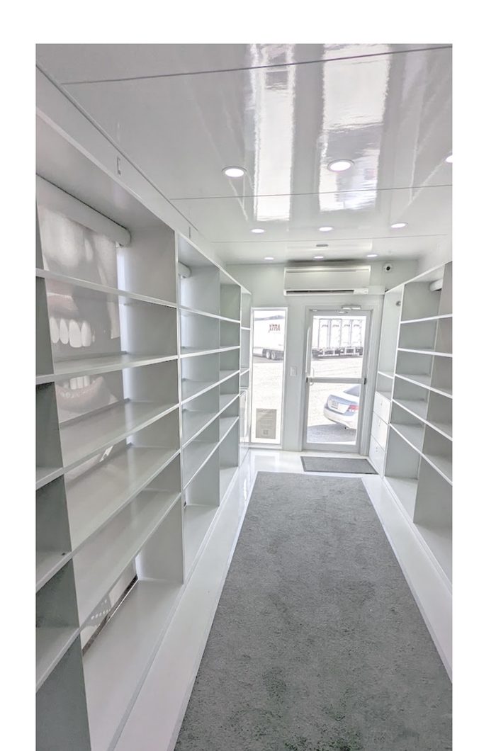 Interior render of the sample shelving