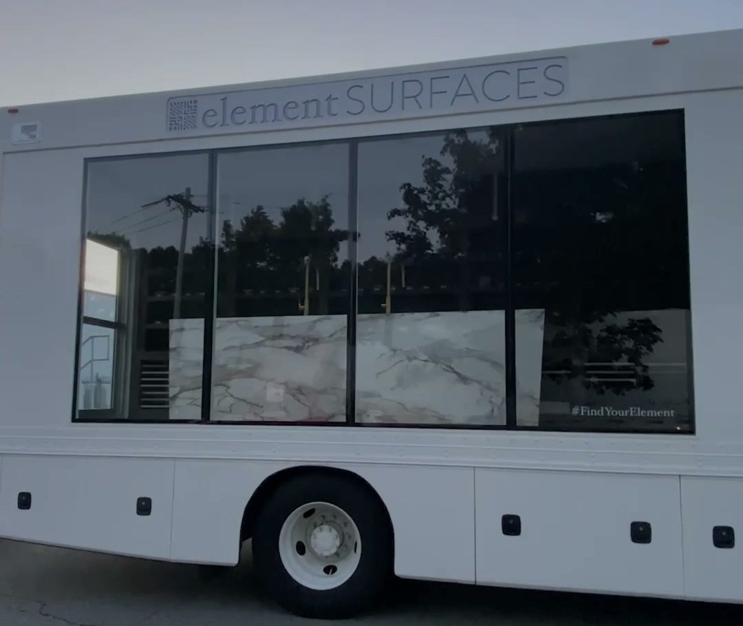The finished mobile showroom at sunset