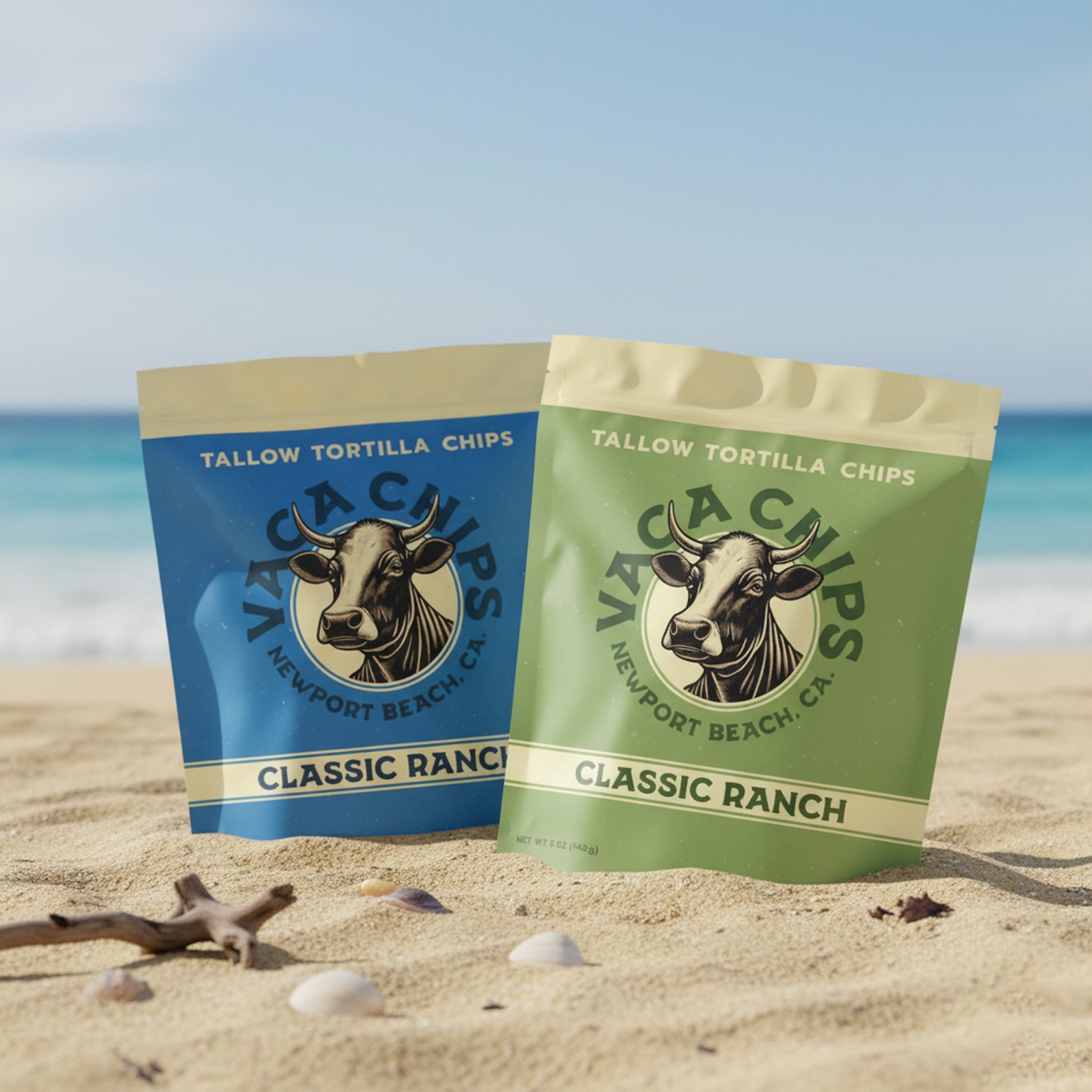 Both flavors standing in beach sand